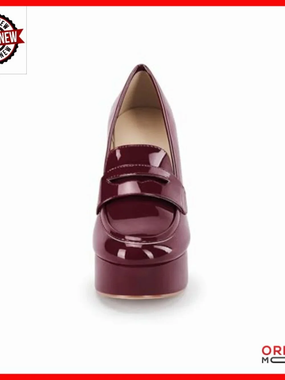 Platform Heel Loafers Chunky Block Heel Patent Leather Work Pumps